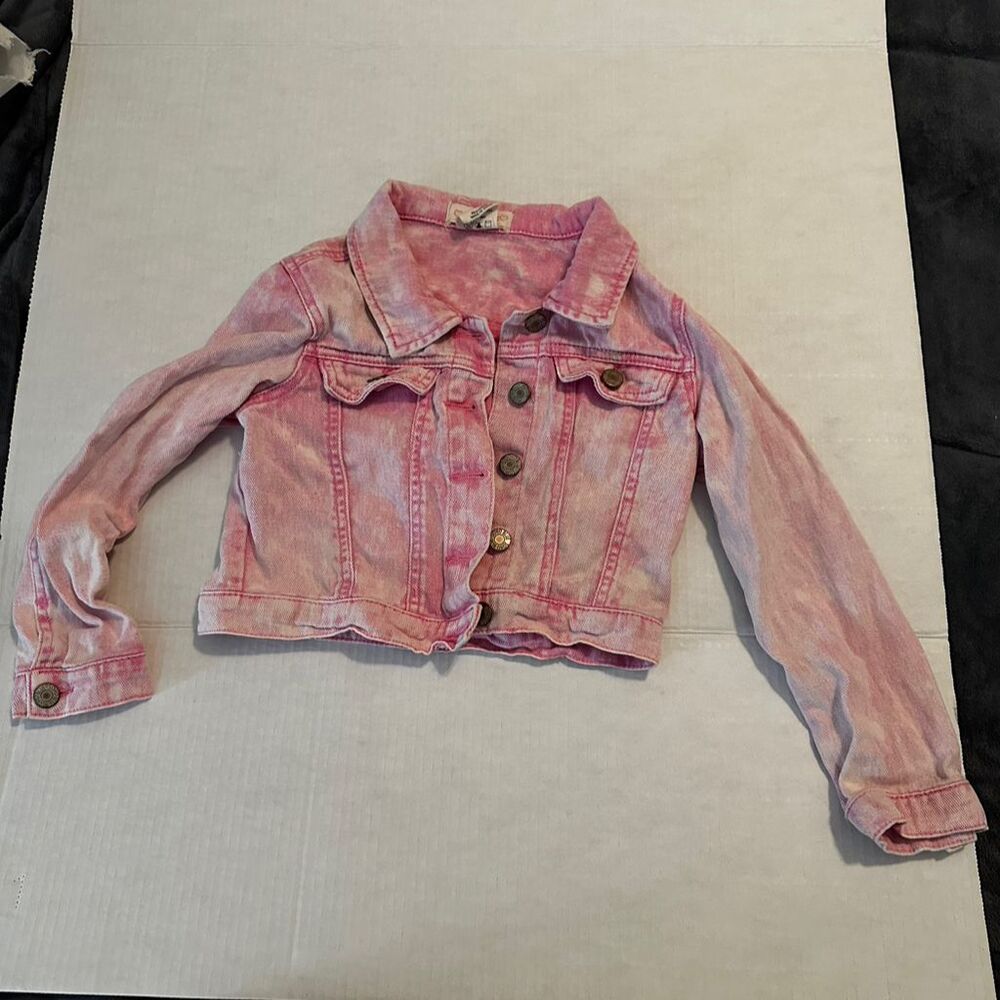 SOHO BLUE Girl's Pink Cotton Denim Jacket Size 12 Button Front Flap Pockets